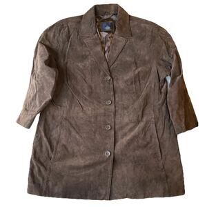 Venezia Women Jacket 14/16 Brown Leather Polyester Blazer Classic Button Long